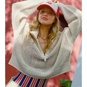 Aerie Women's Crochet Quarter Zip Sweater-size S
